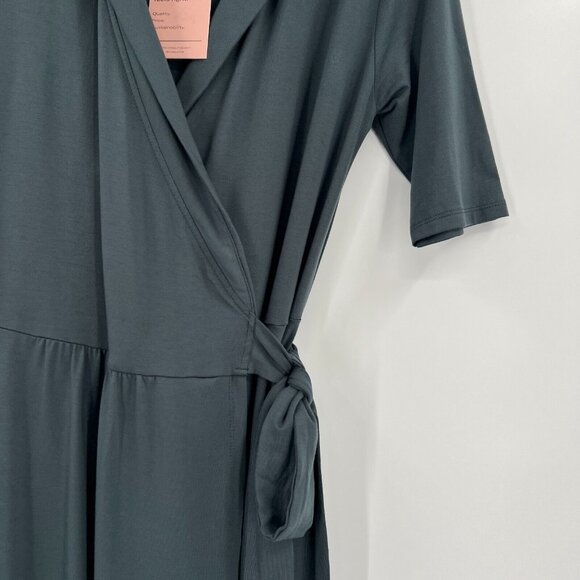 Quince Women’s Dark Olive Tencel Jersey Wrap Dress Midi sz S NWT Short Sleeve - Picture 2 of 5